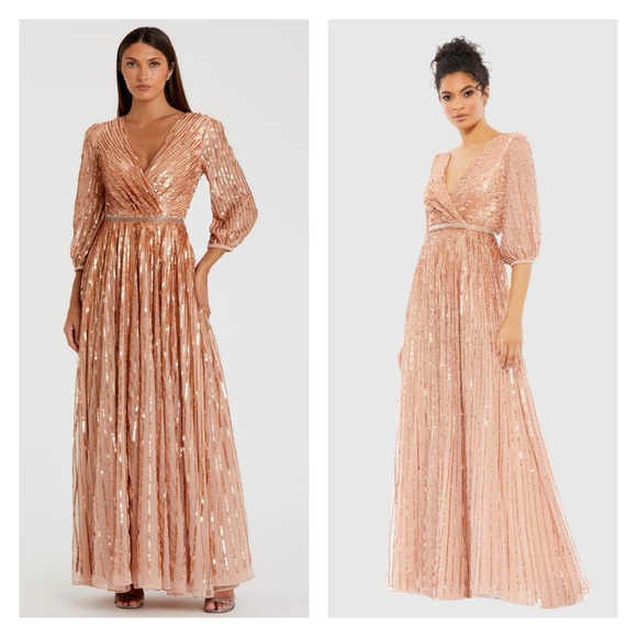 Mac Duggal Dresses & Skirts - MAC DUGGAL 5509 dress sequin apricot peach size 10 formal gown 3/4 sleeve flawed